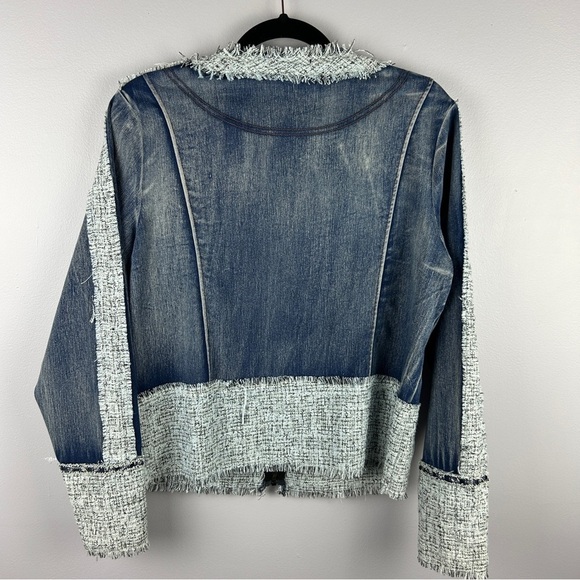 Minkas Chambray Tweed Cotton Blend Blue Full Zip Jacket Small - Picture 12 of 12